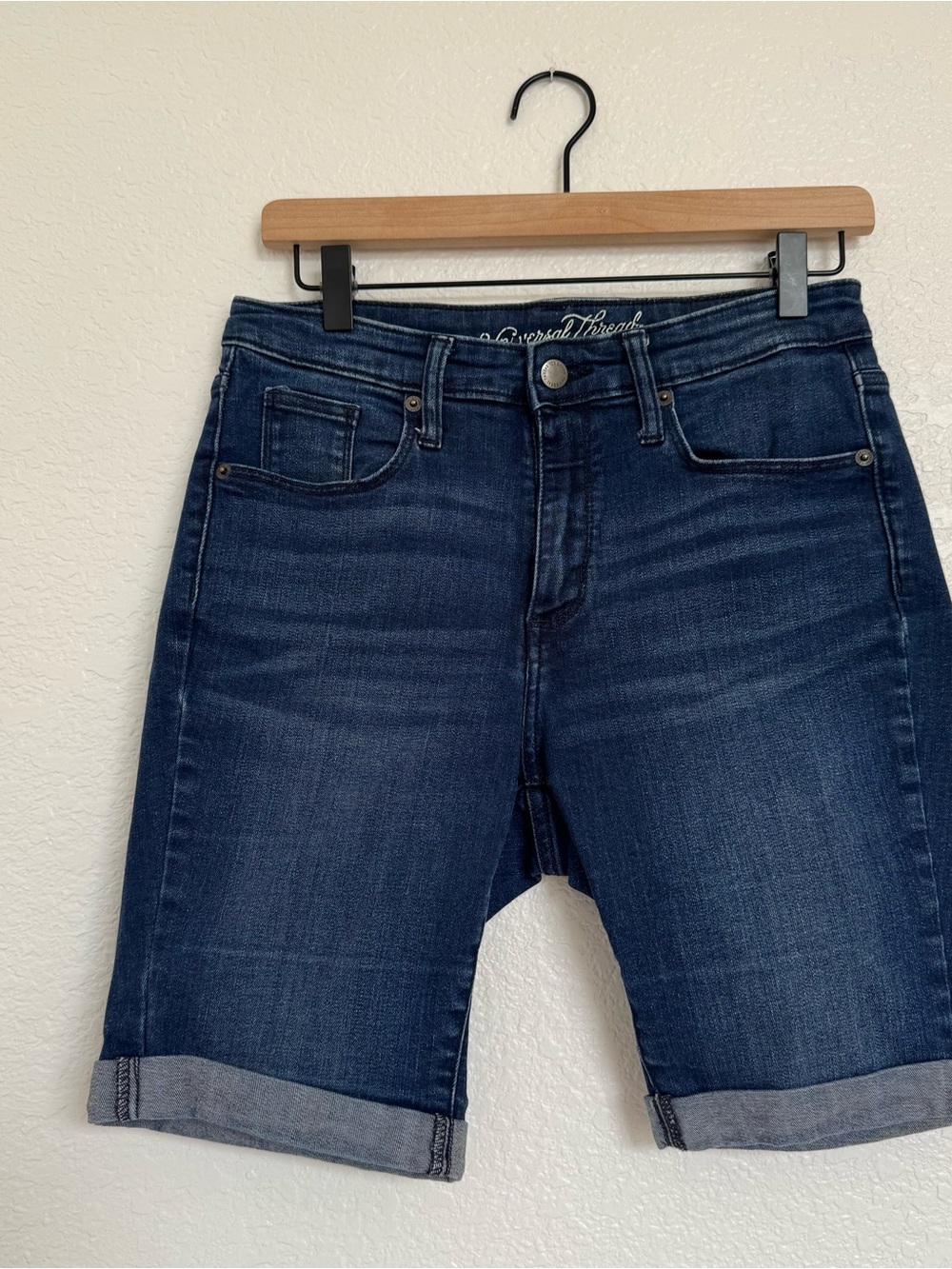 Universal Thread Dark Wash Cuffed Distressed Denim Shorts